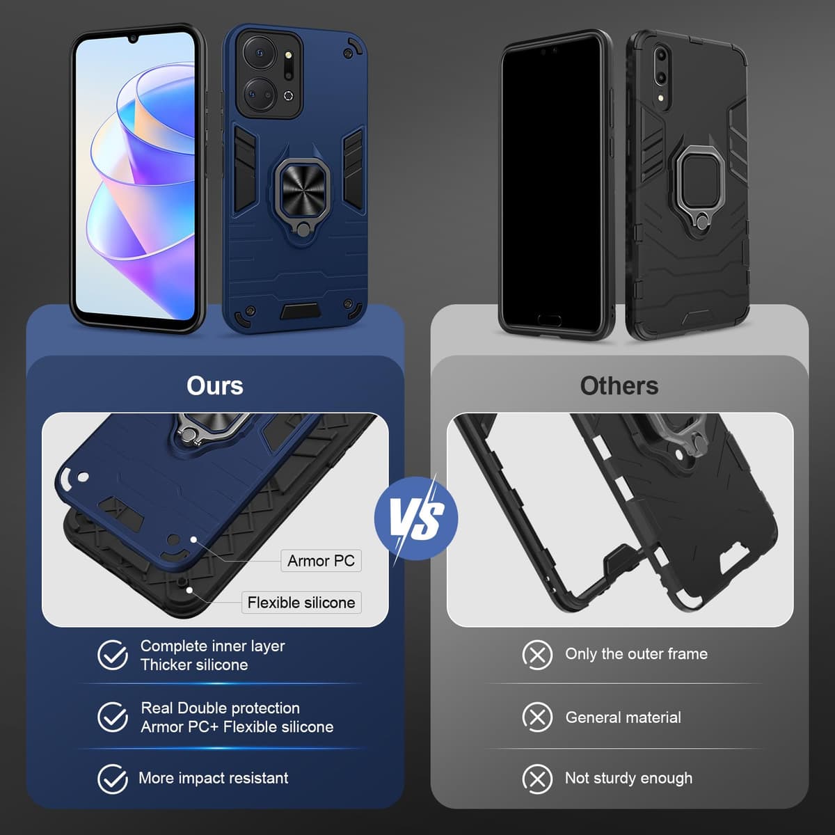 Funda para CMF Phone 2 Pro, Carcasa Antigolpes con Soporte anular metálico, Case Protectora de Grado Militar, Negro — view 816