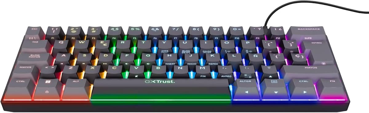 GXTrust 867 Acira Teclado Mecánico 60% Español QWERTY, Teclas de Doble Función, Iluminación RGB, Mini Teclado Gaming Compacto Programmable con Cable USB PC Portátil - Negro/Gris Mini (60%) — view 9