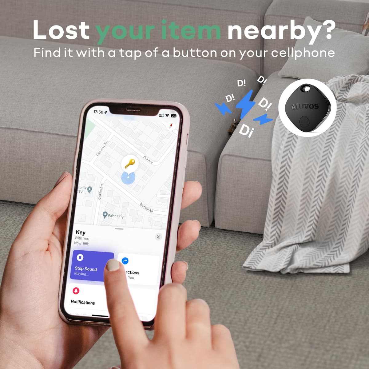ATUVOS Air Tags - 4 Pack,Tracker Bluetooth Item Finder, Compatible with Apple Find My (iOS Only), Replaceable Battery, IP67 Waterproof, for Keys, Luggages, Suitcases, Bags, Black — view 3