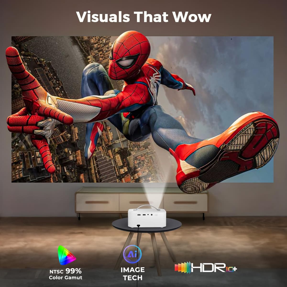 [5000+ Official-Apps & AI Auto Focus & 50W Dolby Audio] Outdoor-Projector-4k with WiFi and Bluetooth, AI Movin 2.0 OS Smart Projector with HDR10+, Lisowod Portable 4K Proyector 2026 Upgraded — view 4