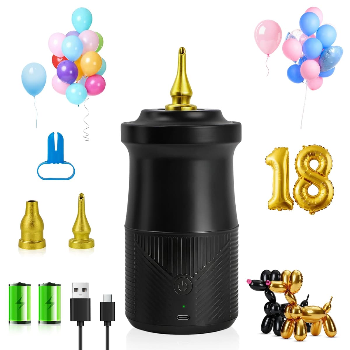 IDAODAN Electric Balloon Pump, Portable Electric Balloon Blower Machine Balloon Air Pump Dual Nozzle Rose Red 110V 600W Balloon Inflator for Party Decorations — view 10