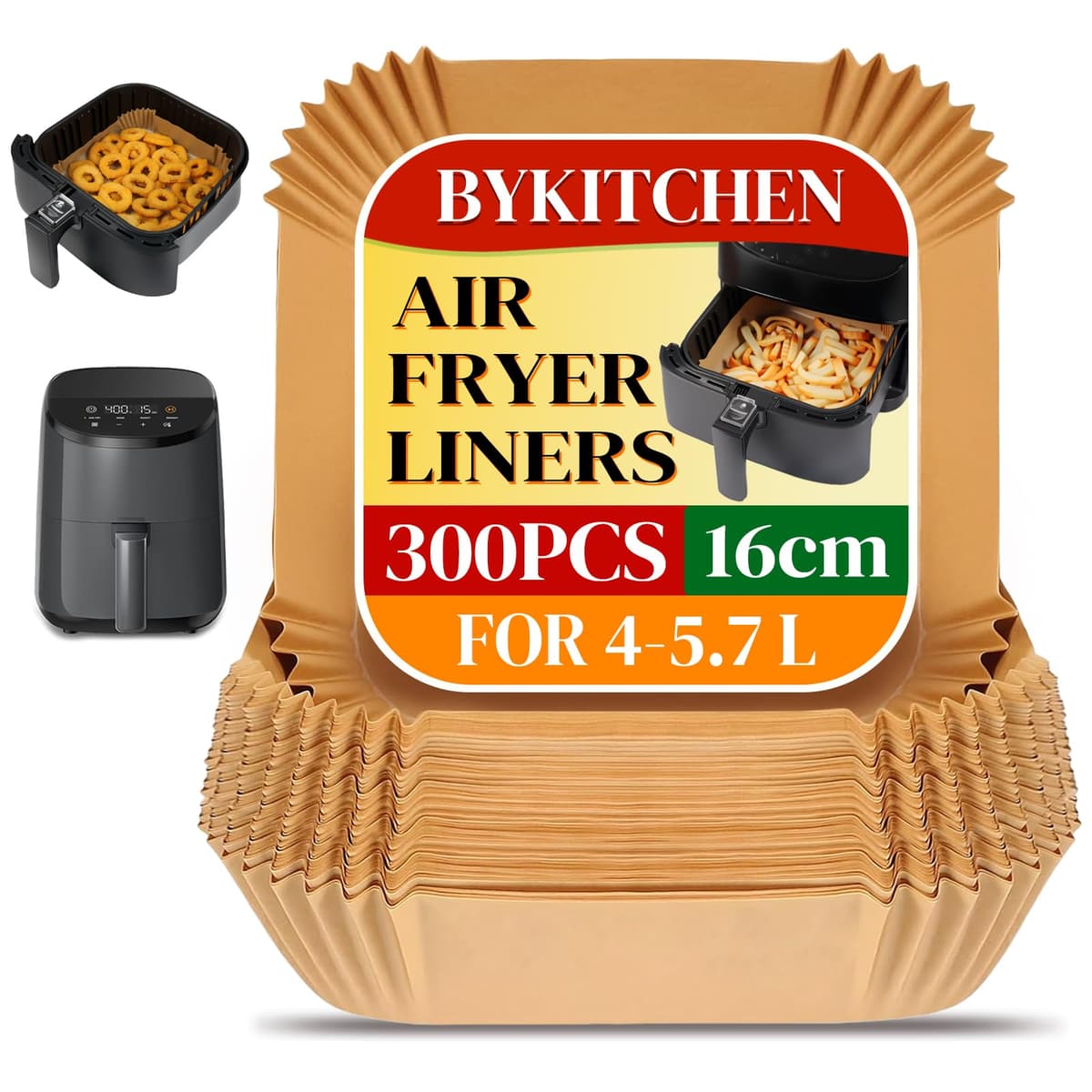 BYKITCHEN Air Fryer Parchment Paper Liner, 50PCS Square Air Fryer Liners Disposable, Greaseproof Paper, Compatible with COSORI, Ninja, Tefal, Russell Hobbs Fryers (Unbleached) — view 11