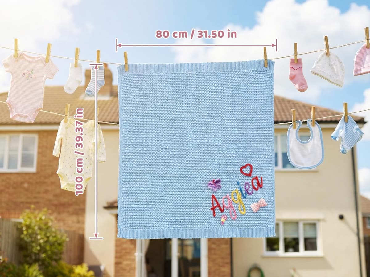 CGFN Personalised Baby Blanket with Name for Newborn Boys & Girls, Pure Knitted Cotton, Unique Christening, Soft Keepsake Blanket 100x80cm (Navy) — view 3