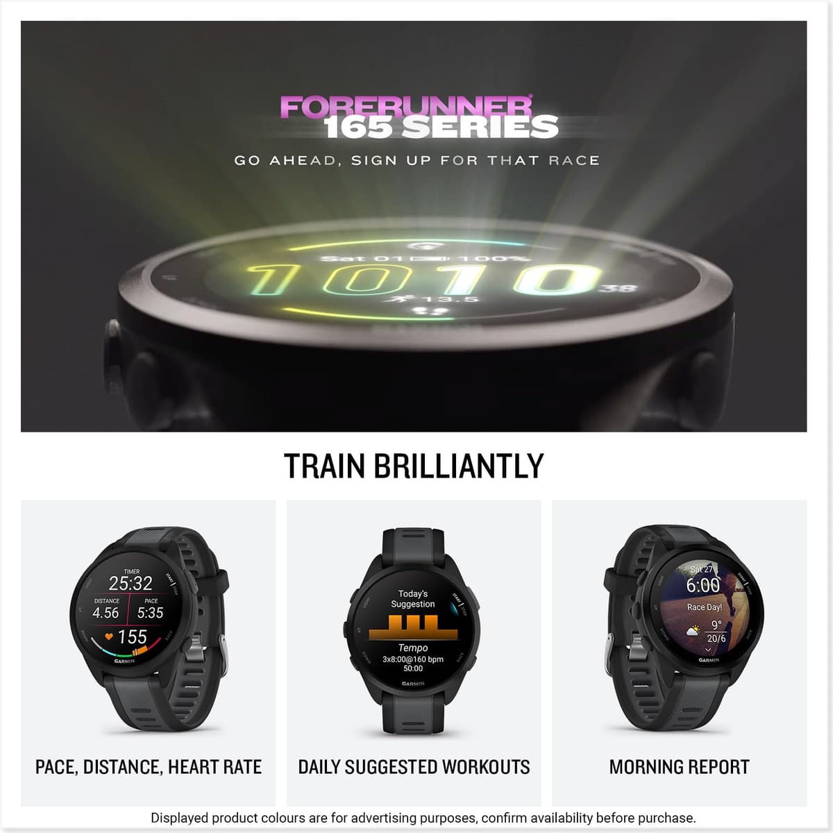 Garmin Forerunner 165, 43mm GPS running smartwatch, lightweight, AMOLED touchscreen, advanced training, insights & features, safety & tracking features, up to 11 days battery life, Whitestone — view 2