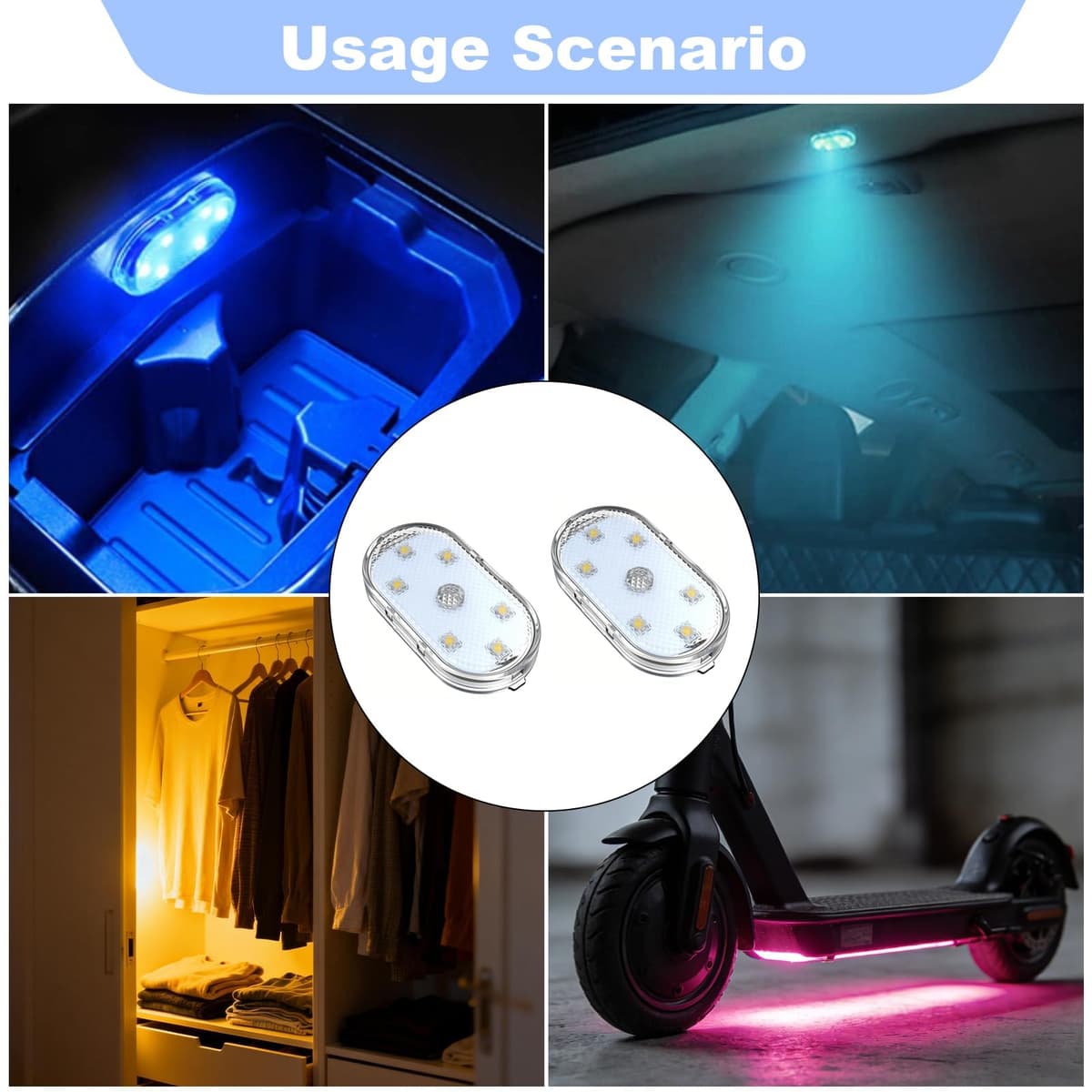 2 Piezas Luces LED Táctil para Coche, Luz Interior con 7 Colores del USB Móvil Recargable RGB Ajustable de Luces LED Inalambrico Lluminación de Coche Multiusos para Iluminación de Maletero Interior — view 4