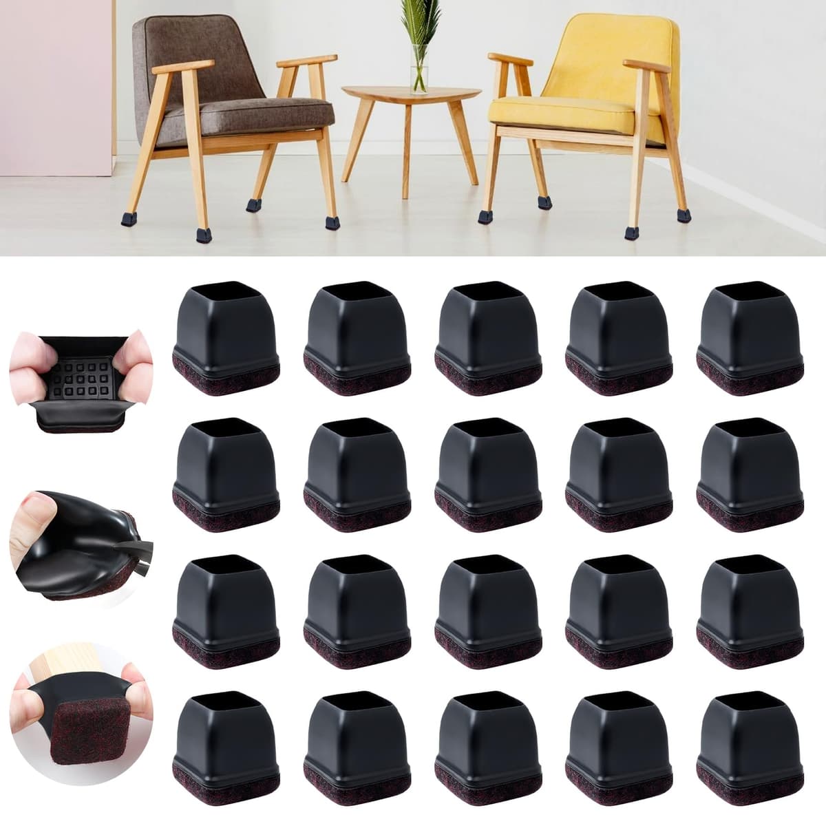 Ezprotekt Protectores de Suelo Transparentes para Patas de Silla 20-28mm, 16 Tapones de Silicona con Fieltro Envuelto, Fundas de Silicona Redondo — view 48