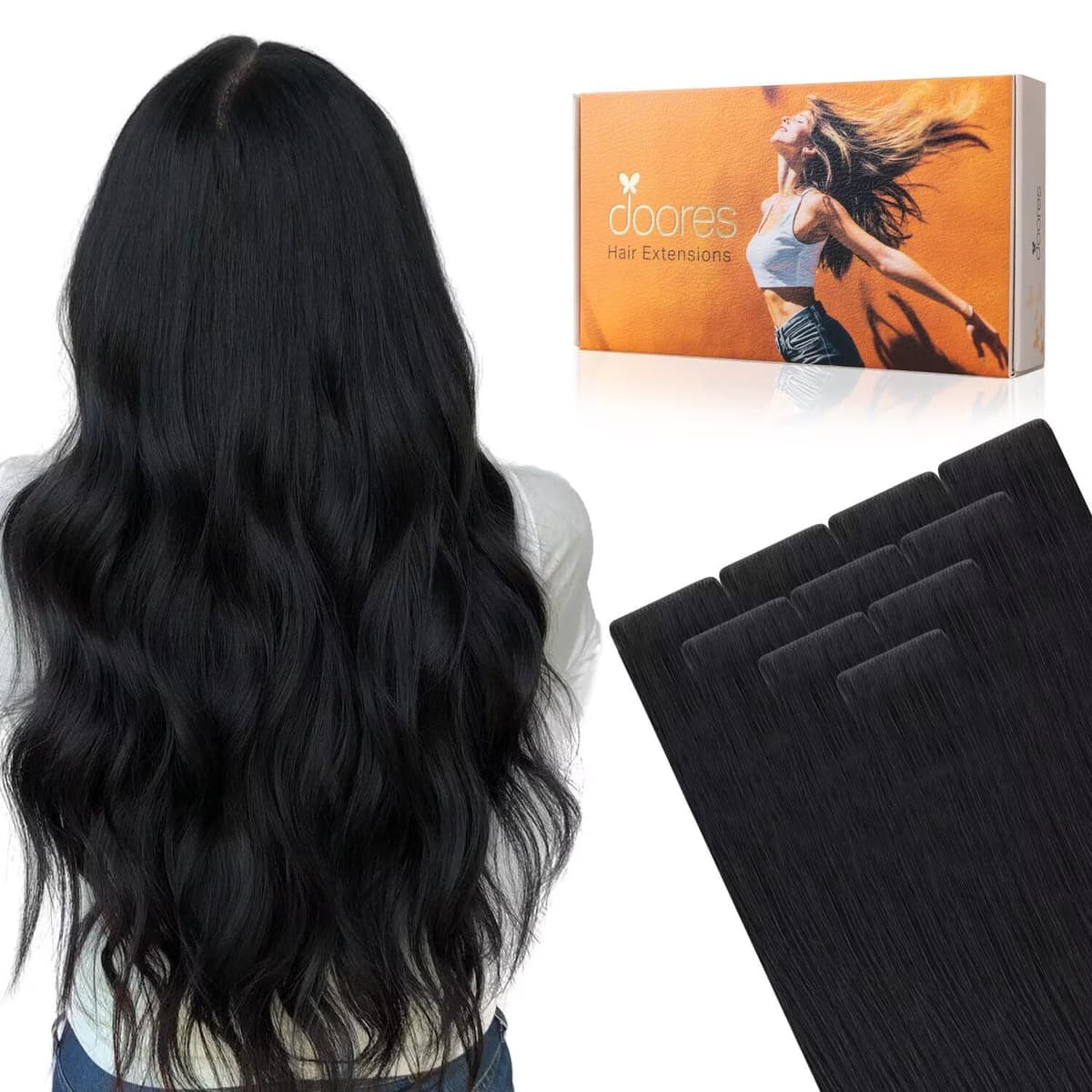 DOORES Tape in Hair Extensions Human Hair, Balayage Dark Brown to Chestnut Brown 50g 20pcs 18 Inch, Human Hair Extensions Natural Remy Straight Skin Weft — view 74