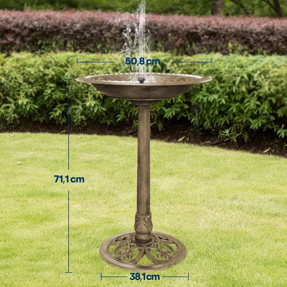 VIVOHOME Baño para Pájaros de Poliresina con Fuente Solar 2 en 1 Baño para Pájaros Antiguo para Jardín al Aire Libre Cuenco para Beber y Comer Pájaros Silvestres — view 5