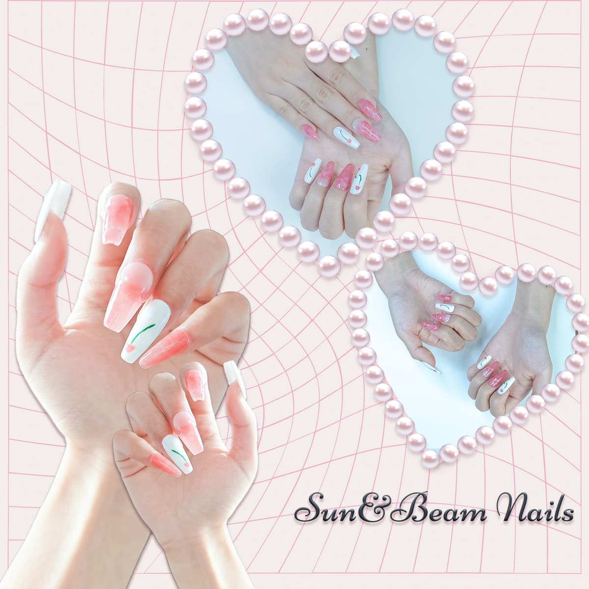 Sun&Beam Nails Handmade Press On Nail Long Coffin Ballerina Pink Flower Acrylic Fake Tip 3D Design Art Charms Cute with Storage Box 10 Pcs (S) — view 6