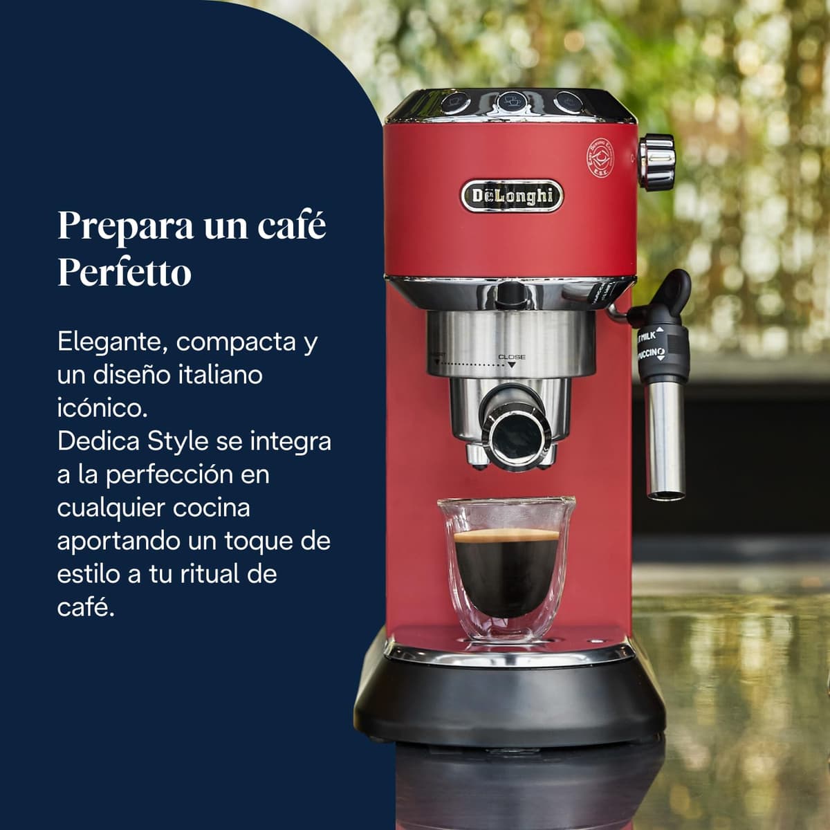 De'Longhi Dedica - Cafetera de Bomba de Acero Inoxidable para Café Molido o Monodosis, Cafetera para Espresso y Cappuccino, Depósito de 1.3 Litros, Sistema Anti-goteo, EC685.R, Rojo — view 2