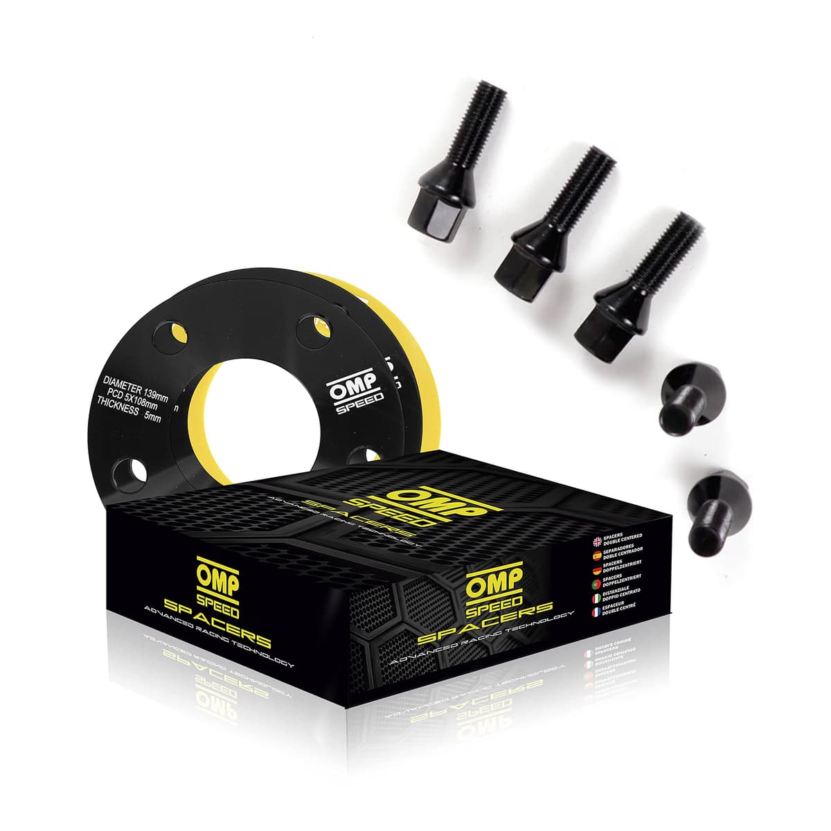 OMP Speed Juego de 2 Separadores Grosor: 5mm PCD: 4x98 CB: 58.1 OD: 139 Tornillo x8 M12x1.25 Conico Negro Aluminio - OMPS08360501 — view 7