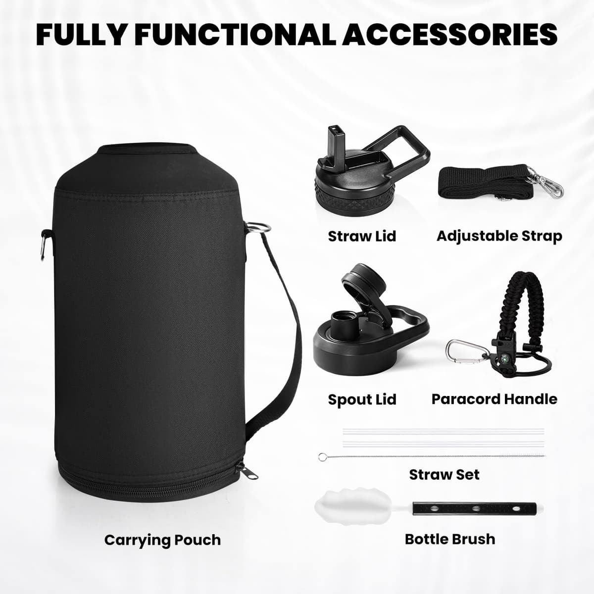 RAYMYLO One Gallon Water Bottle Insulated, Triple Walled Vacuum Stainless Steel (Cold for 48 Hrs), Leak Proof & Non-BPA, Large Water Flask Jug with Paracord Handle & Straw Spout Lids — view 6