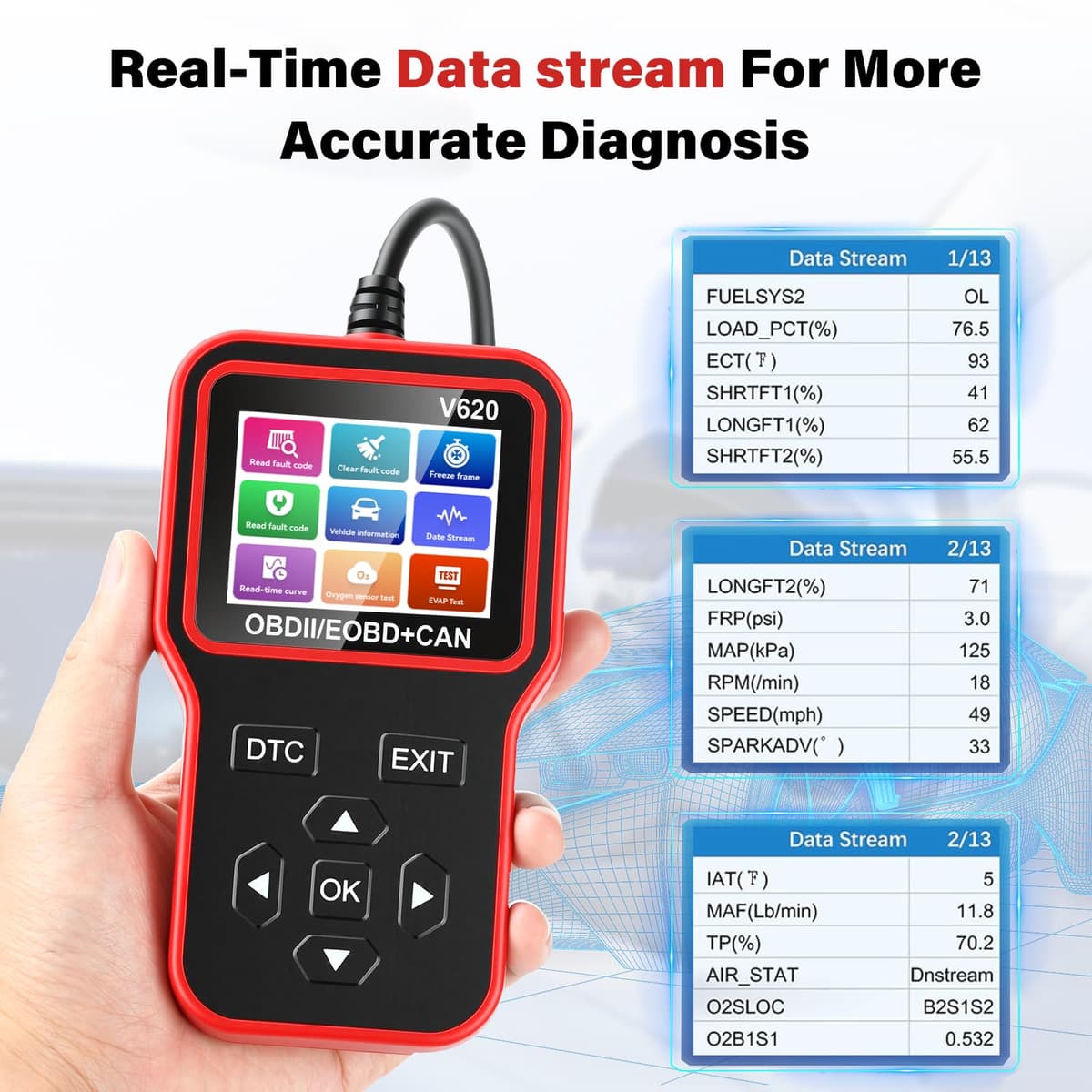 diymore OBD2 Scanner Car Diagnostic Engine Fault Code Reader with 35,901 DTC Database, Check Engine Light Reset Tool for All OBDII Vehicles for BMW Audi VW Mercedes — view 5