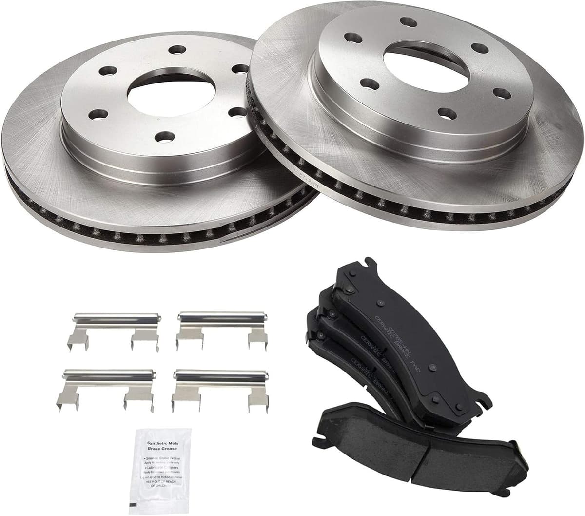 TRQ Front Brake Pad & Rotor Set Ceramic Compatible with 1999-2007 Chevy Silverado 2000-2006 Suburban Tahoe Yukon 2001-2006 GMC Sierra 2003-2005 Safari Astro 2002-2006 Cadillac Escalade Avalanche — view 2