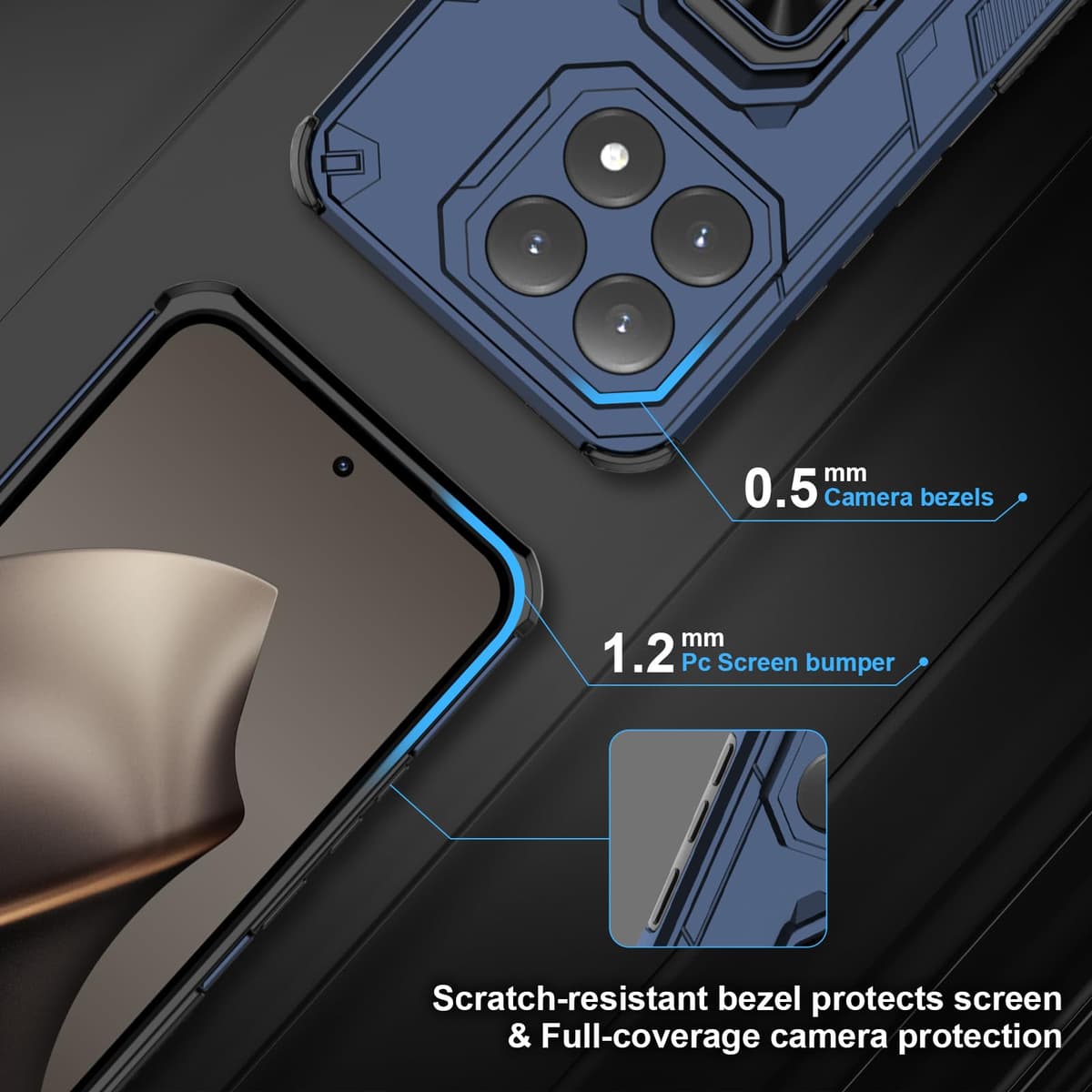Funda para CMF Phone 2 Pro, Carcasa Antigolpes con Soporte anular metálico, Case Protectora de Grado Militar, Negro — view 1124