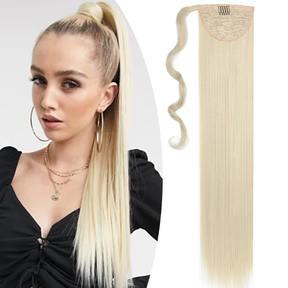 17"(43cm) SEGO Ponytail Long Synthetic Hair Looks Natural [Red Brown/Orange] Clip in Hair Extensions Curly Tail Ponytail Extension (90g) — view 68