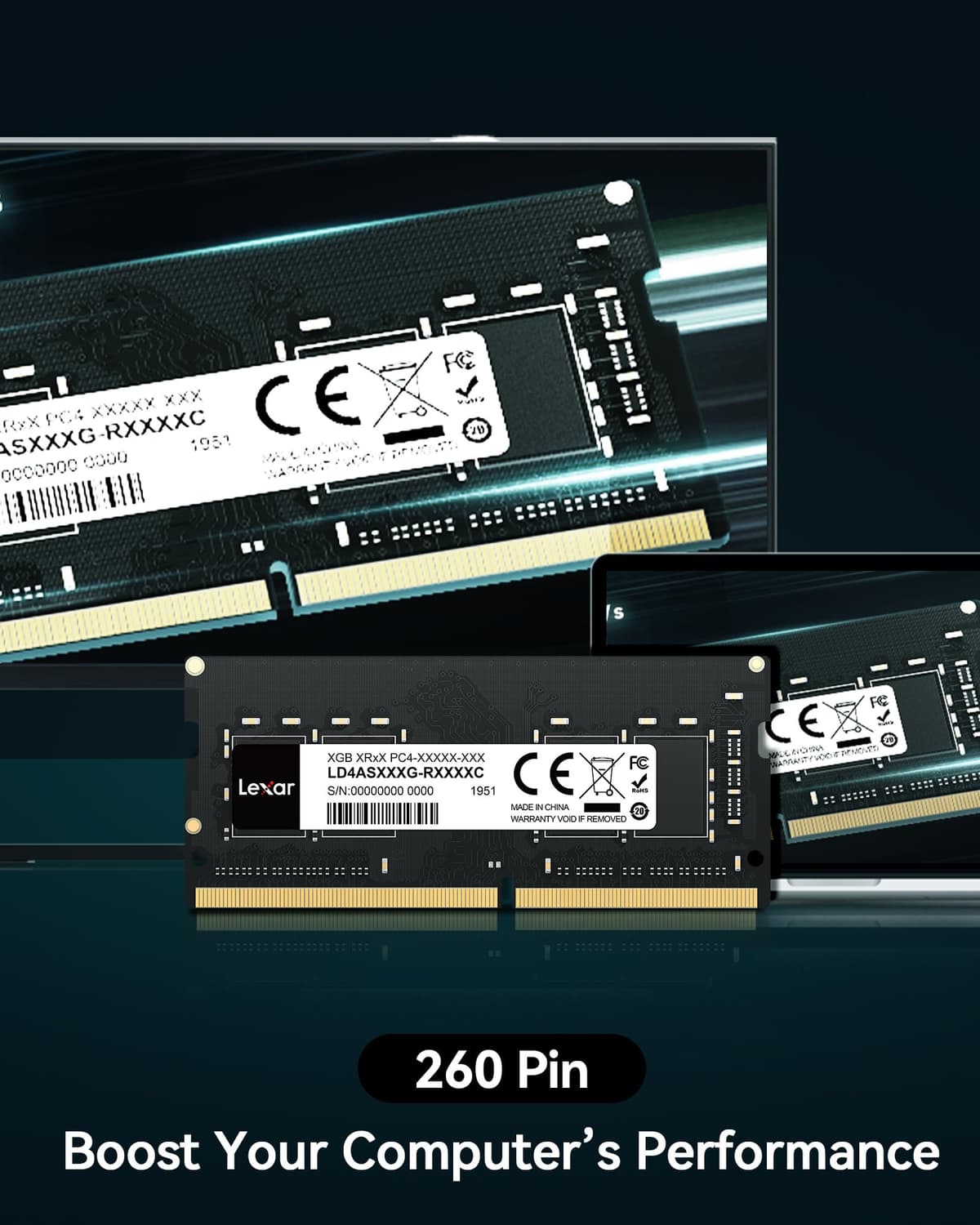 Lexar SODIMM 8GB DDR4 RAM 3200 MHz, 260-Pin DDR4 Laptop Ram, High-Performance SO-DIMM, PC Laptop Computer Memory, CL22-22-22-52, 1.2V, Black — view 3
