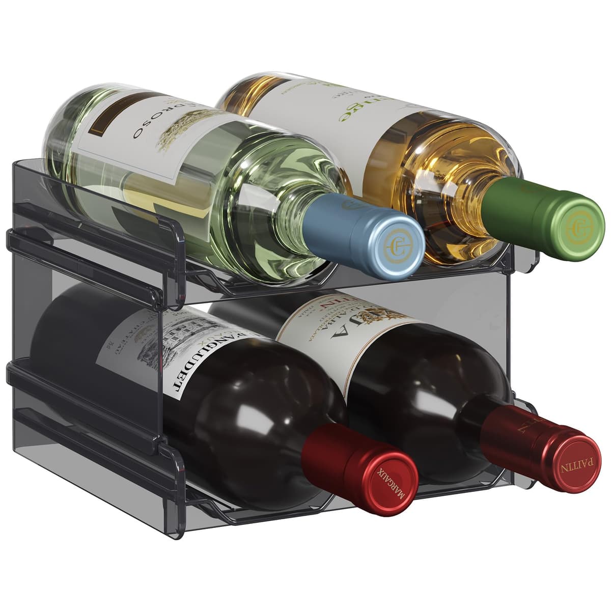 Lifewit Botellero apilable de plástico para Nevera, Armario, encimera, Soporte para Botellas de Vino, Organizador de Botellas de Agua para Nevera, despensa, Capacidad para 4 Botellas,Transparente — view 11