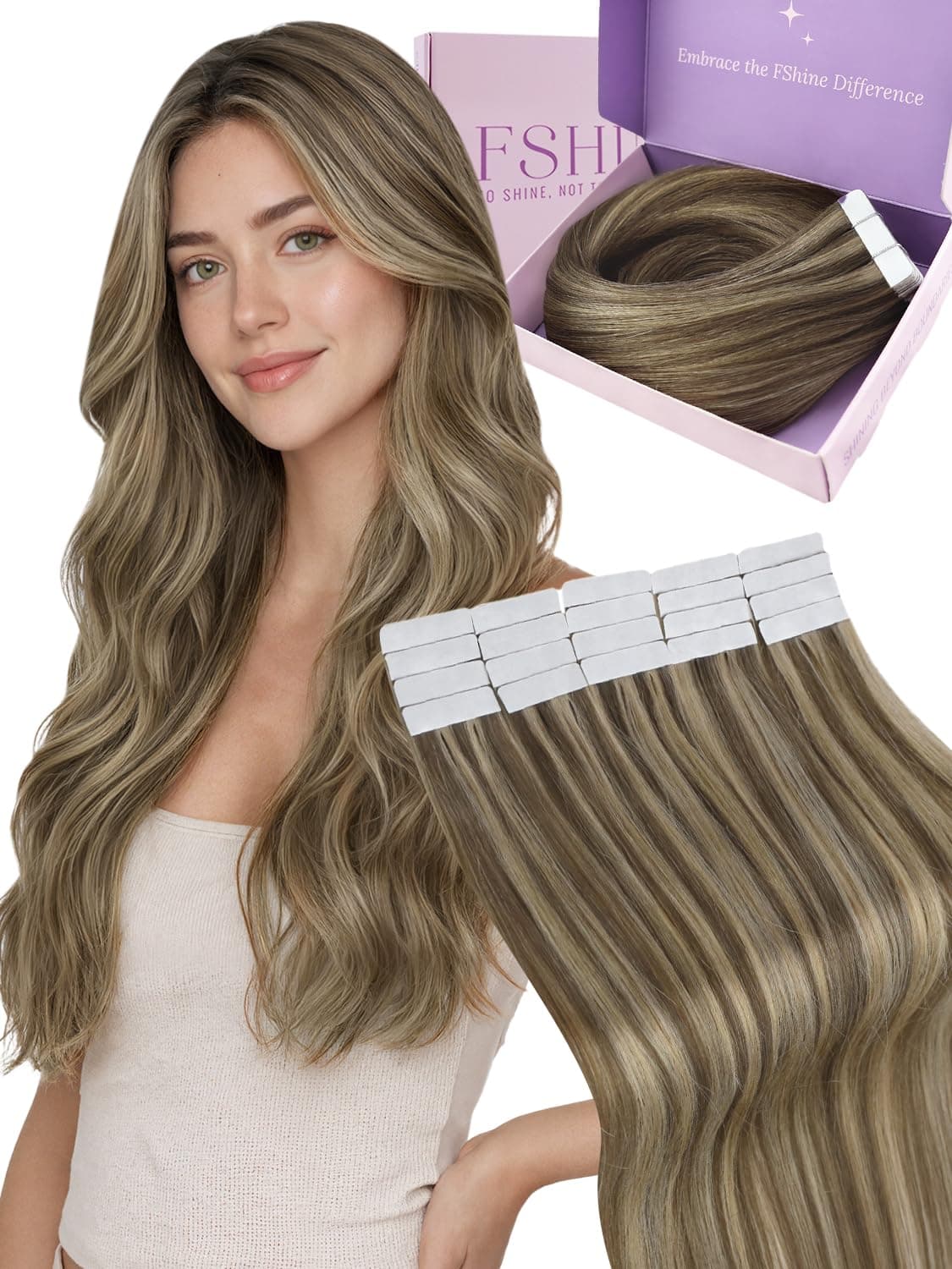 Fshine Extensiones Pelo Natural Adhesivas Rubio Blanco Extensiones Remy Adhesivas 45cm 50g Tape In Hair Extensions Cintas De Cabello Pelo Natural Color 1000 — view 20
