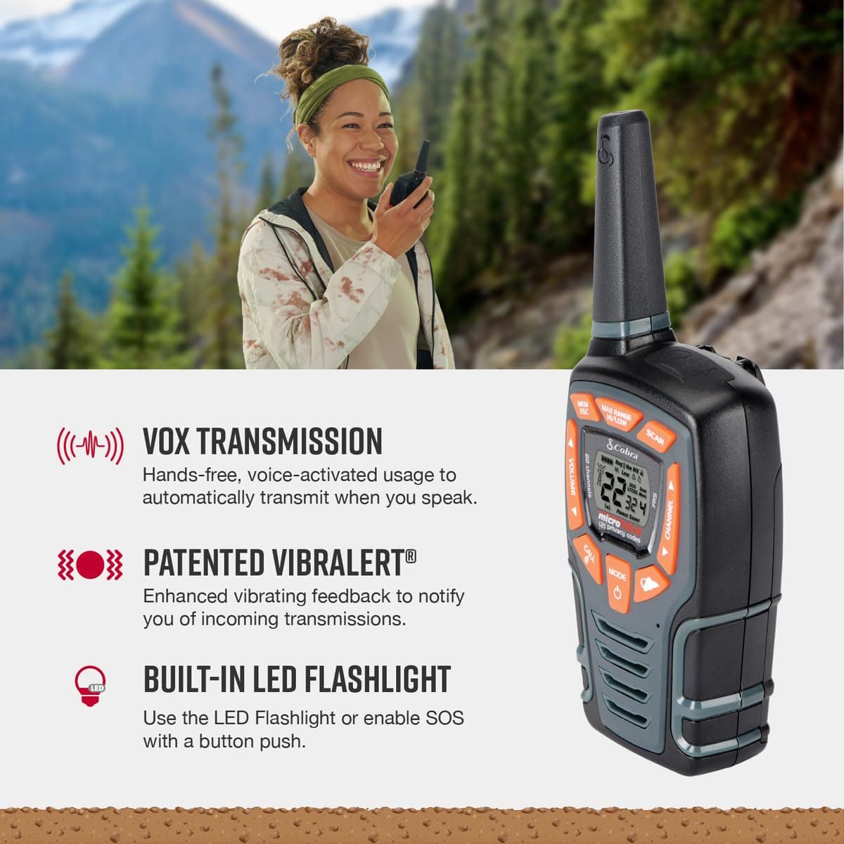 COBRA ACXT545 Walkie Talkie - 28 Mile Range, 22 Channels, Black - Outdoor Enthusiasts — view 5