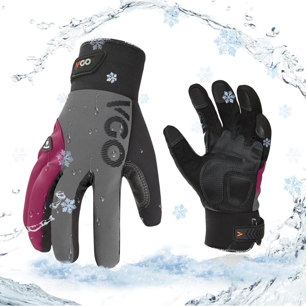 Vgo... 1-Pair -4℉ or above Thinsulate C100 Lined High Dexterity Touchscreen Synthetic Leather Winter Warm Work Gloves, Waterproof Insert (XL,Black,SL8777FW) — view 14