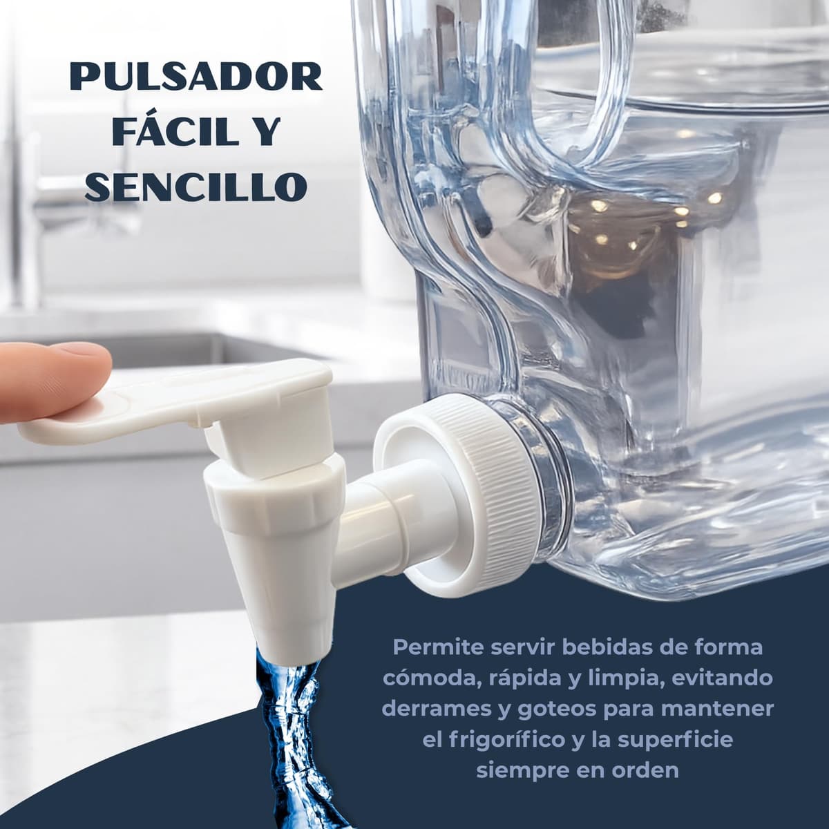 Dispensador de Agua Fria para Nevera, Dispensador de Bebidas de plástico, Ergonómico con asa, Plástico PETG Libre de Fugas, Libre BPA, Dimensiones 26 cm Largo x 21 cm Alto x 7 cm Ancho, 3 litros — view 4