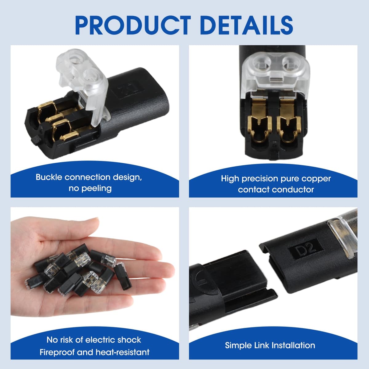 50 Pcs Conectores de Cable Impermeables para Automóviles de 2 Pines Enchufe de Cable Eléctrico de Bajo Voltaje de Conexión Rápida 18-22 AWG Hebillas de Bloqueo Sin Necesidad de Pelar para Coches — view 5