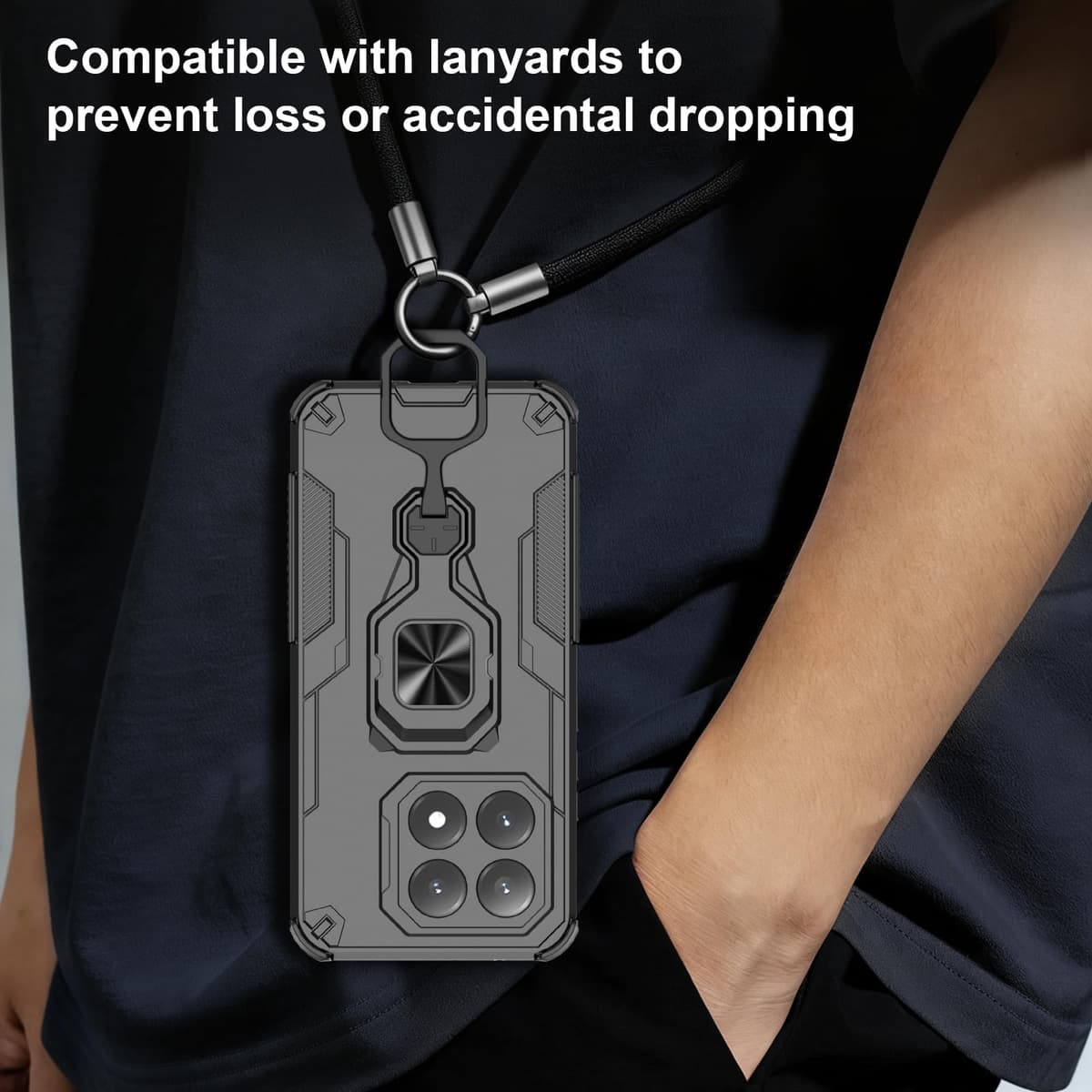 Funda para CMF Phone 2 Pro, Carcasa Antigolpes con Soporte anular metálico, Case Protectora de Grado Militar, Negro — view 605