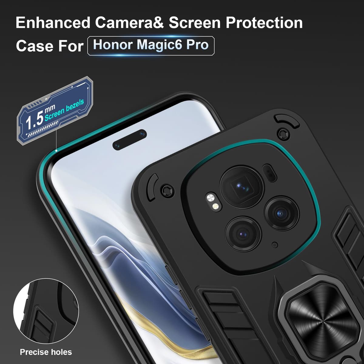 Funda para CMF Phone 2 Pro, Carcasa Antigolpes con Soporte anular metálico, Case Protectora de Grado Militar, Negro — view 60