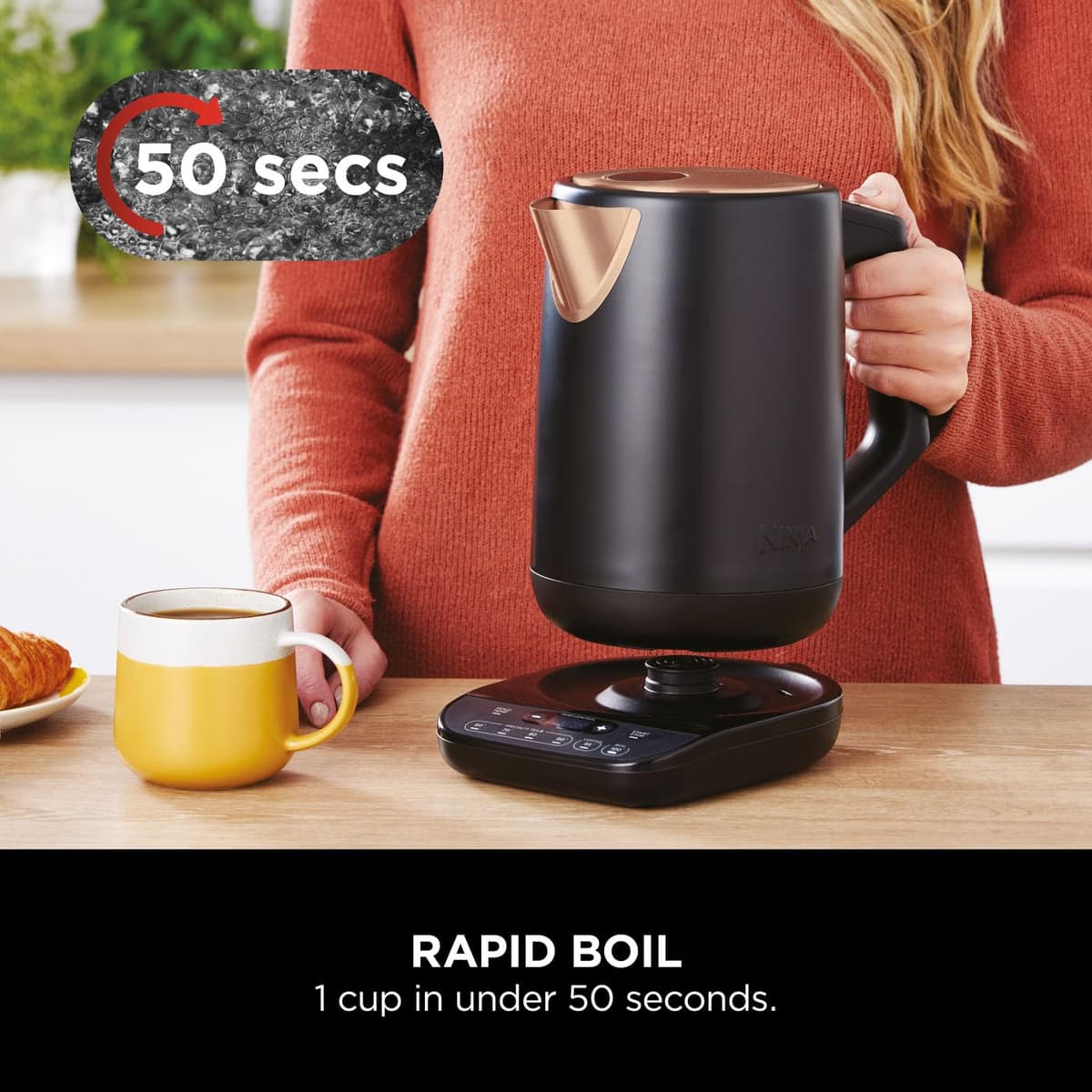 Ninja Perfect Temperature Kettle, 1.7L, LED Display, Easy to Use Kettle with Rapid Boil and Temperature Control & Hold, Black & Copper, KT200UKCP — view 3