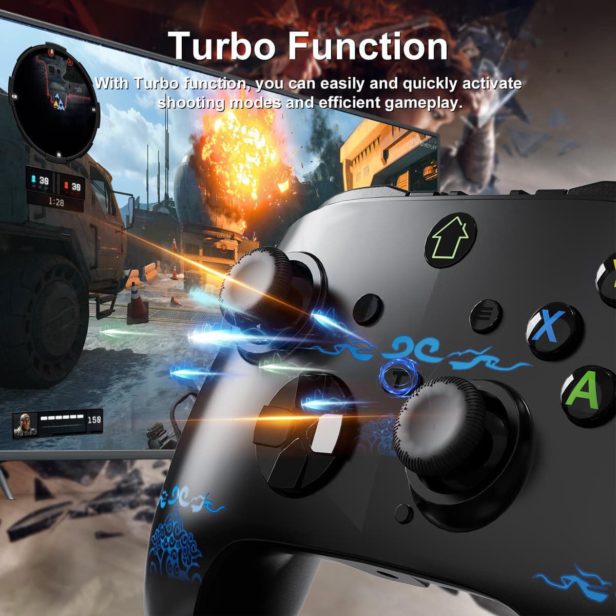 Wired X box 1 Controller with 3M Cable, USB PC Gamepad with Programming Buttons, Turbo, LED Light & Audio Jack, Firmware Upgrade Required for X box One Host — view 3