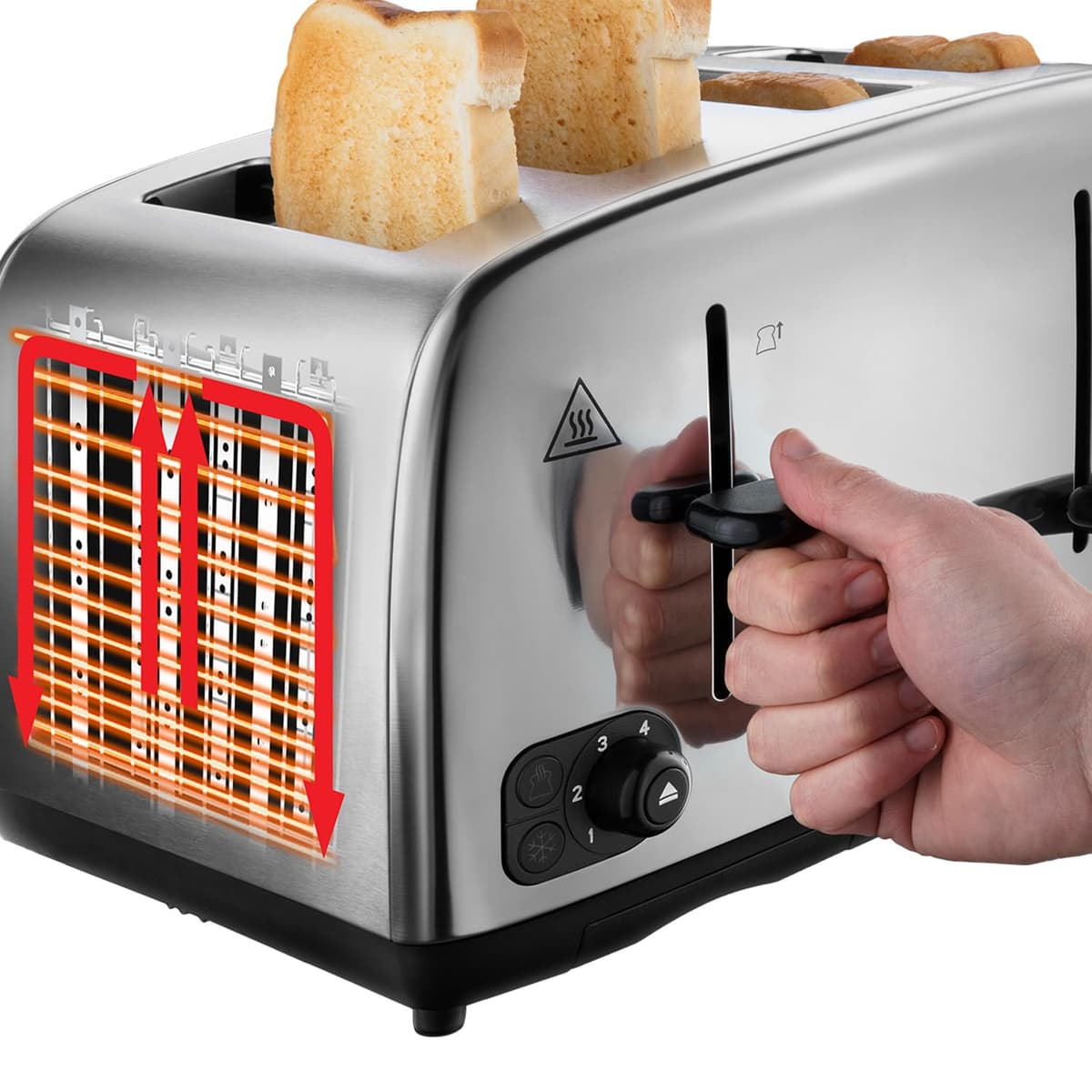 Russell Hobbs 4 Slice Toaster with Perfect Toast Technology for improved evenness (Wide slots, Lift & look feature, 6 Browning levels, Frozen & Cancel function, 1700W, Brushed & Stainless Steel) 24090 — view 7