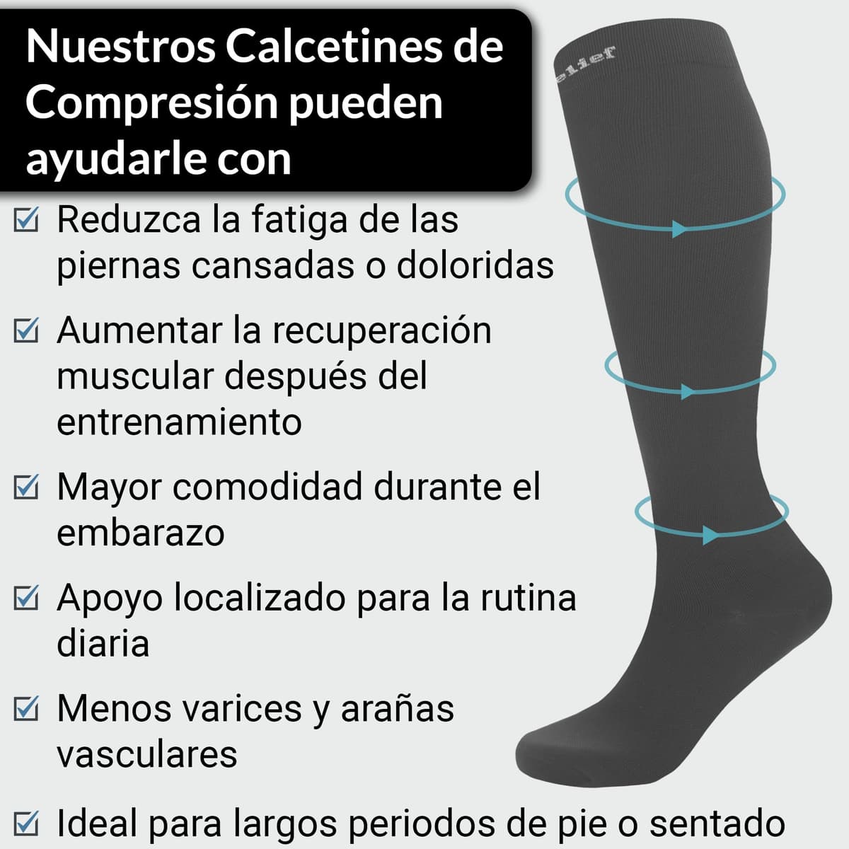 360 Relief Medias de Compresión Mujer y Hombre - 1 Par Calcetines de Compresión para Deportes, Correr, Volar, Viaje, Trabajo, Footing - S/M Beis con Bolsa de Malla — view 45