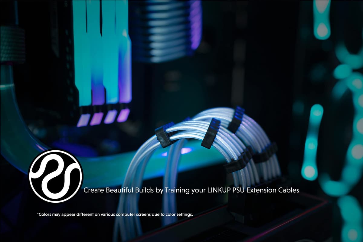 LINKUP - 30cm PSU Cable Extension 18AWG Oxygen Free Copper (OFC) Teflon Jacket Custom Mod GPU PC w/Comb Kit | 1 x 24 P (20+4) | 2 x 8 P (4+4) CPU | 2 x 8 P (6+2) GPU set | 300mm - Silver — view 5