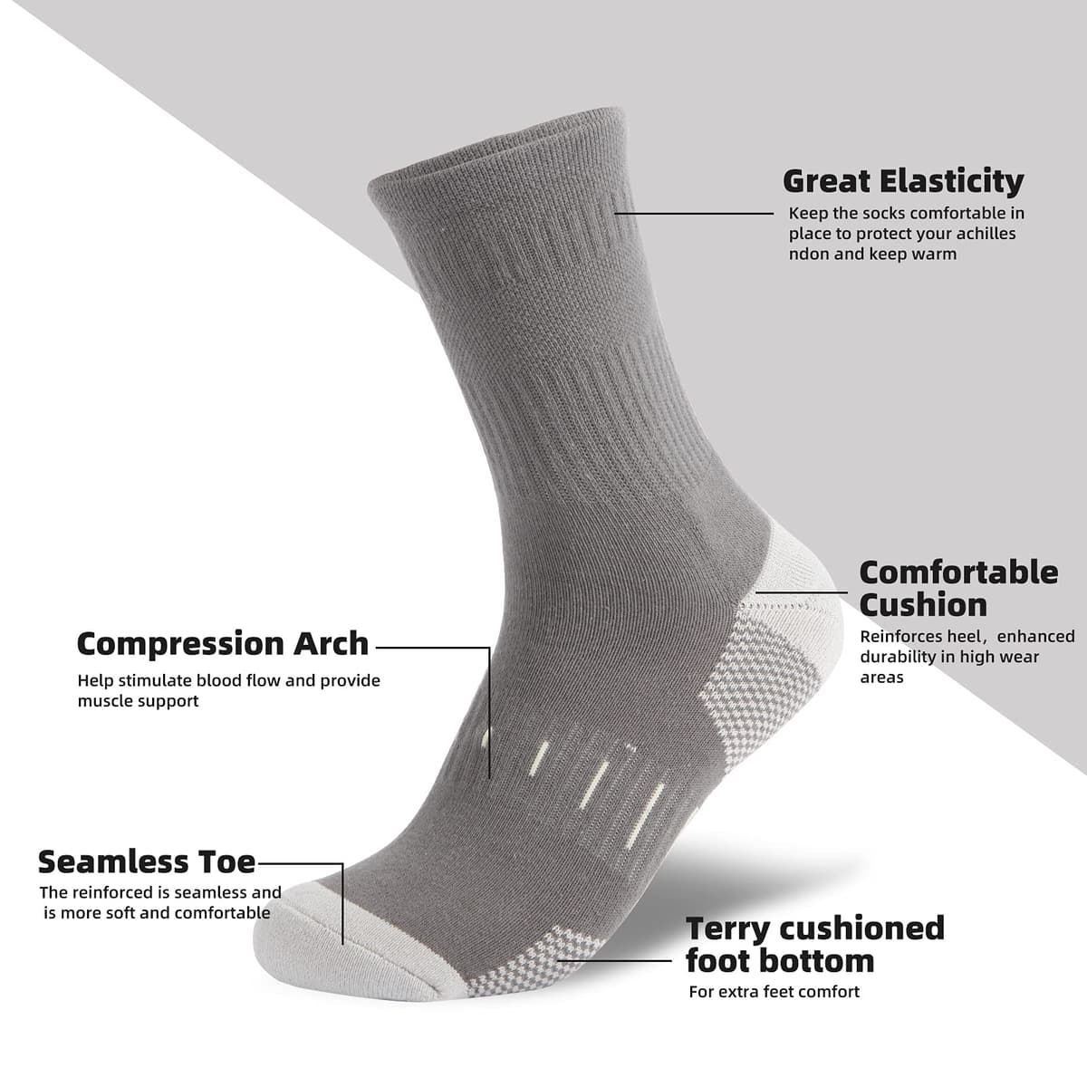 BUDERMMY Mens Socks Cushioned Work Socks Walking Socks Womens Crew Athletic Socks for Outdoor Hiking Trainer Running — view 2