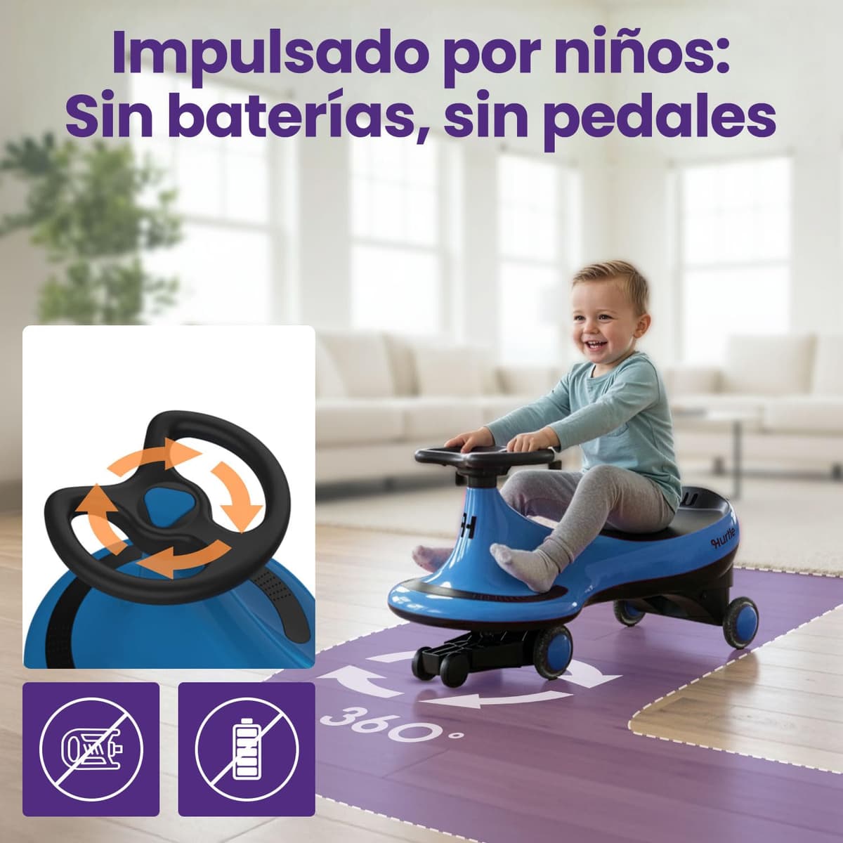 Hurtle Coche correpasillos Tipo Wiggle Coaster Car, Montable para niños sin Pedales ni batería, con Giro y Movimiento, Uso en Interior y Exterior, 2 años en adelante — view 2