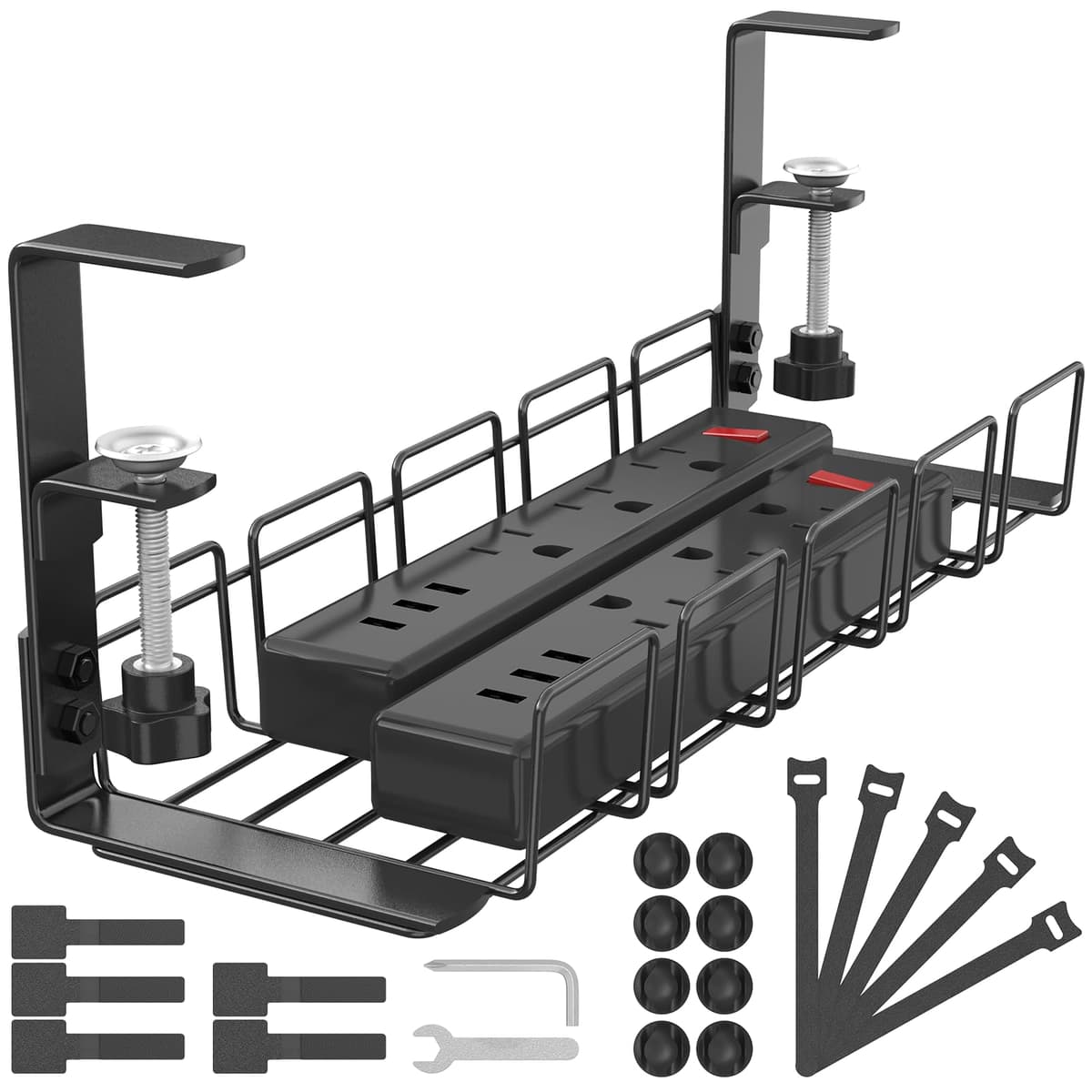 Desk Cable Organizer Tray, Cable Management Tray Under Table, Accessories for Storing and Hiding Cables, Support Strip for Computer, Office — view 2