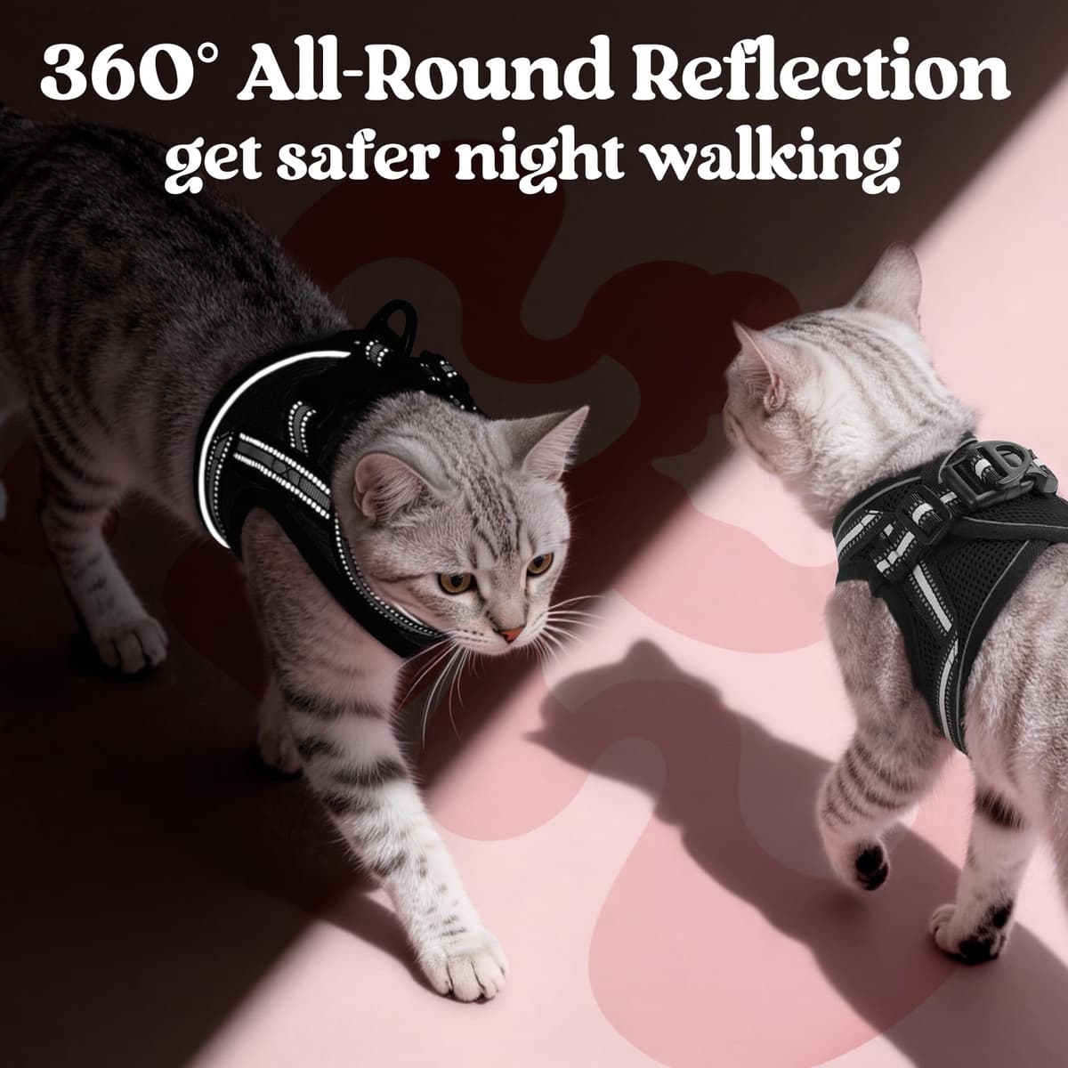 rabbitgoo Cat Harness and Leash Set for Walking Escape Proof, Adjustable Soft Kittens Vest with Reflective Strip for Cats, Comfortable Outdoor Vest, Black, Small — view 5