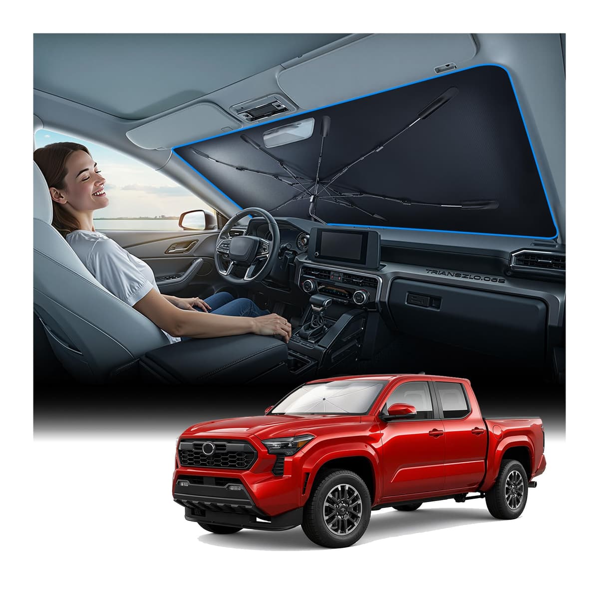 [Upgraded] Nmoiss Windshield Sun Shade Umbrella - [Vinyl Coating Heat Shield] Protect Car from Sun Rays & Heat Damage Keep Cool and Protect Interior, Spring Structure Edge Medium 56" L x 31" W — view 16