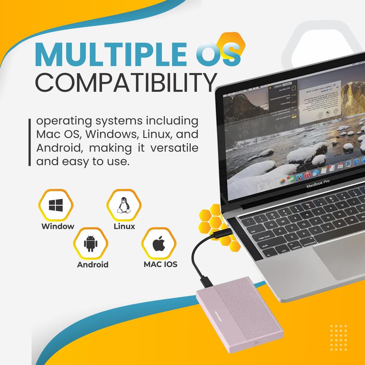 SUHSAI Disco Duro Externo de 500 GB Copia de Seguridad de Datos HDD - Expansión de Memoria de 2,5" Disco Duro portátil USB 3.0 Compatible con Mac, Escritorio, PC, PS4, PS5, (Rosa) — view 3