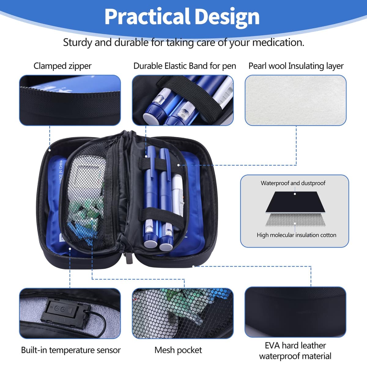 Funda de viaje con enfriador de insulina, aprobado por la TSA portátil con aislamiento para diabéticos con visualización de temperatura del termómetro, organizador de medicamentos — view 2