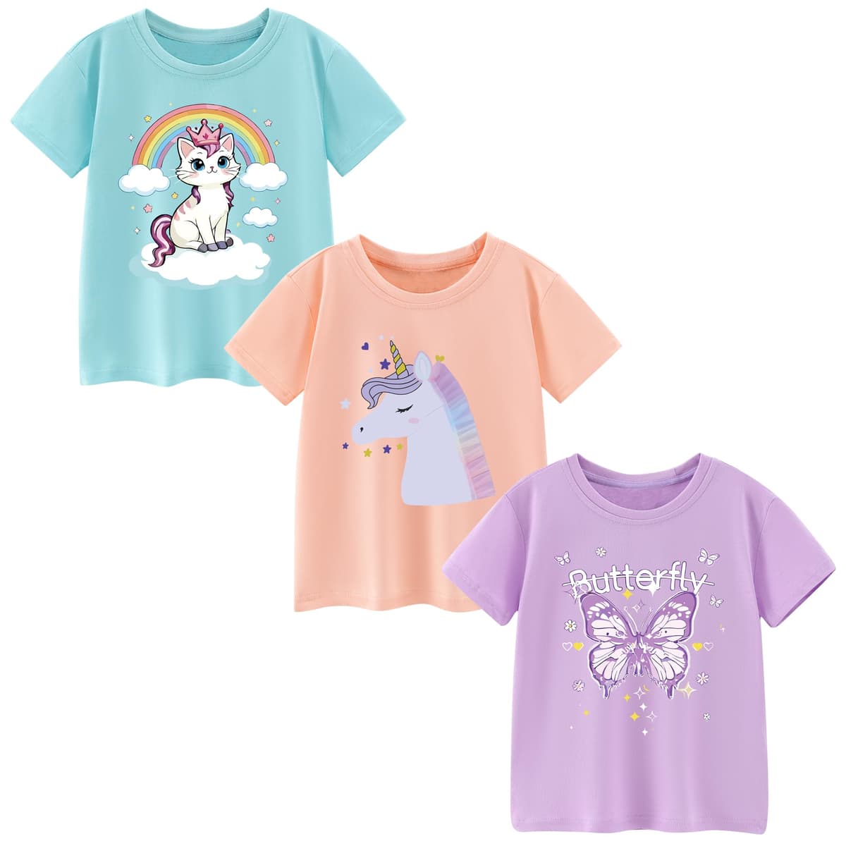 Camisetas de Manga Corta Niñas, Camiseta Algodon para Niña de Verano, Cuello Redondo T-Shirts Moda Informal Tops para Niños 3-8 Años — view 12