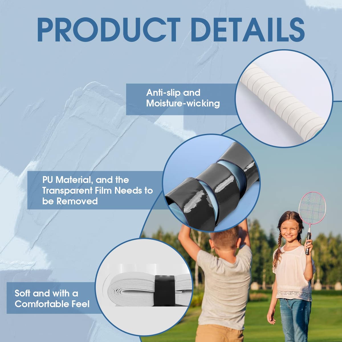 Lote de 8 agarres para raqueta de tenis, cinta de raqueta de agarre bandas adhesivas, bandas de precorte antideslizantes, precortadas, overgrip Tenis Power Touch Overgrip Anti Slip Bádminton Tenis — view 3