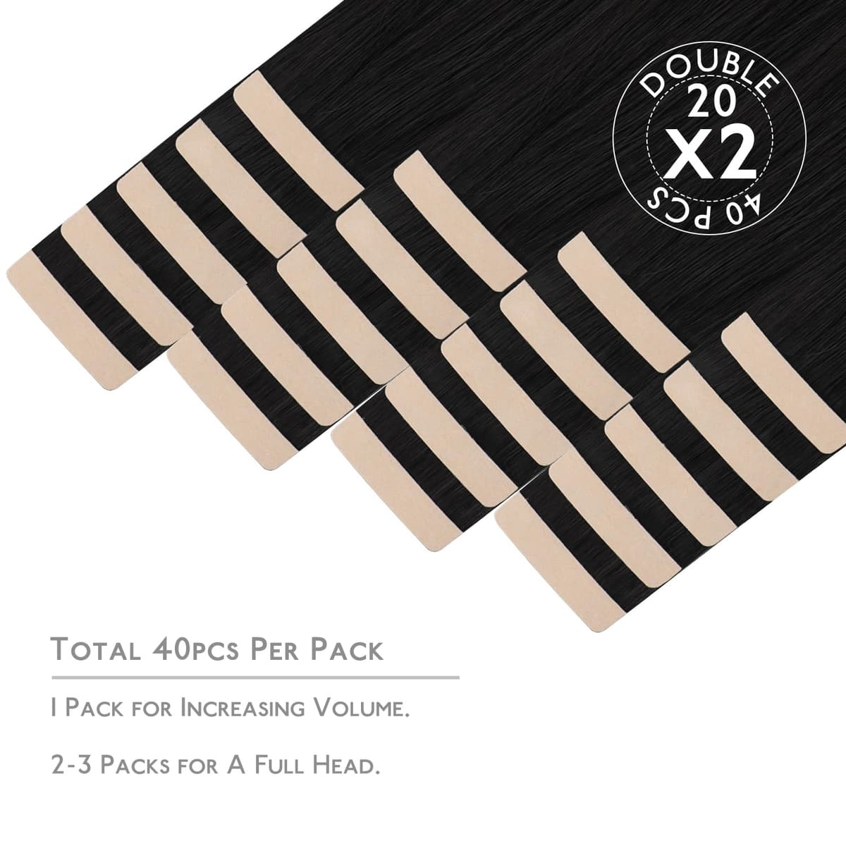 WENNALIFE Tape in Hair Extensions Human Hair, 22inch 40pcs 98 Jet Black Real Human Hair Tape Extensions — view 2