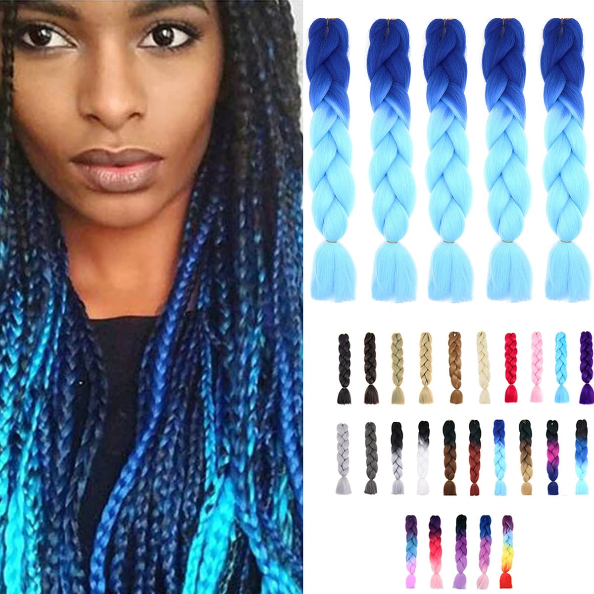 24" Braiding Hair Extension Jumbo Braids Synthetic 3bundles/pack Crochet Hair Afro Box Braid Heat Resistent (Dark Purple) — view 19