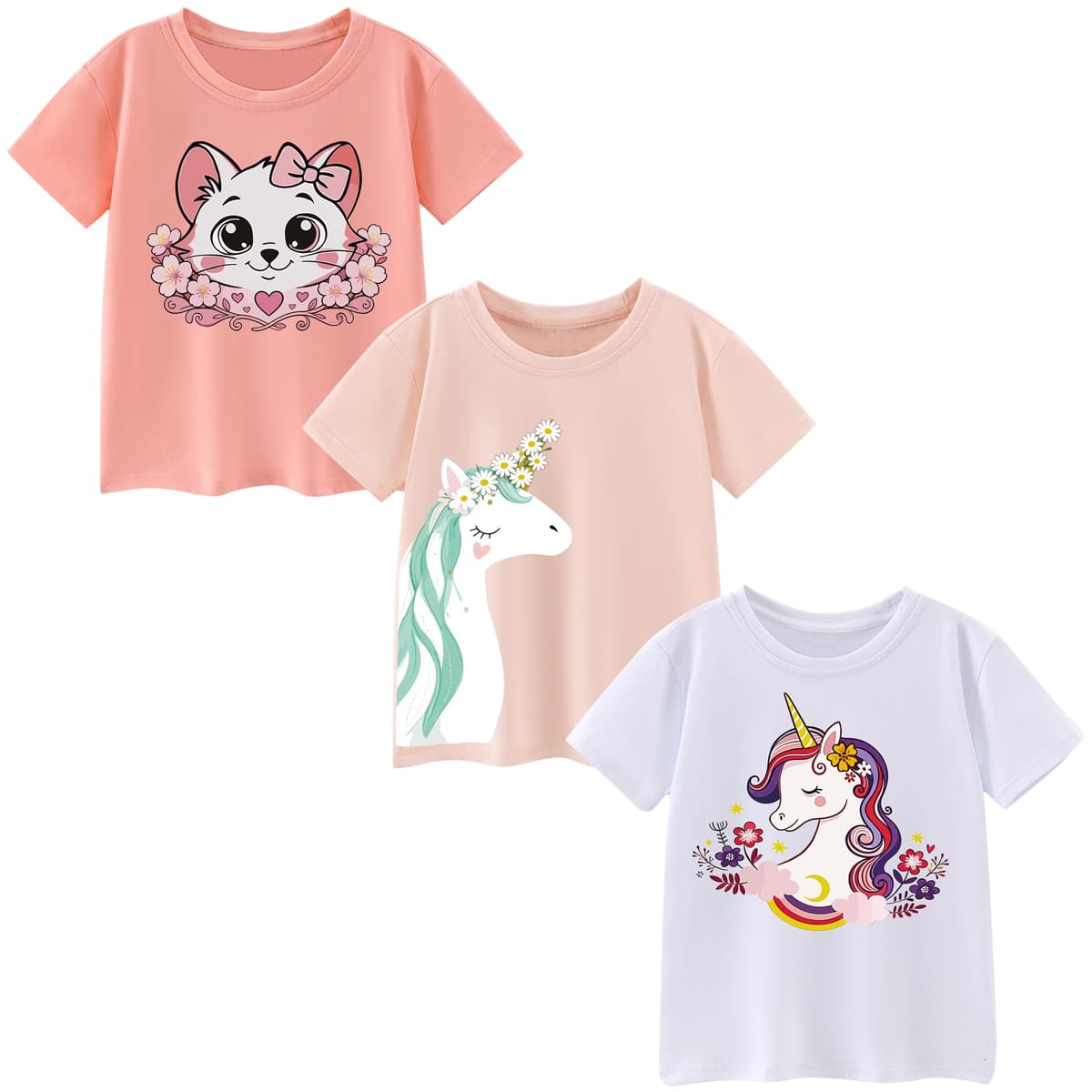 Camisetas de Manga Corta Niñas, Camiseta Algodon para Niña de Verano, Cuello Redondo T-Shirts Moda Informal Tops para Niños 3-8 Años — view 11