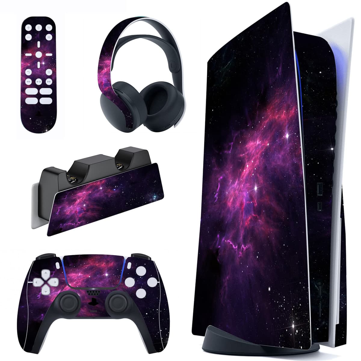 PlayVital Calcomanía Vinilo para ps5 Edición Disc - Pegatina Completa para Consola, Control, Base de Recarga, Control Remoto y Audífonos, Cubierta Protectora Adhesiva(Efecto de Mármol Dorado Rosa) — view 49