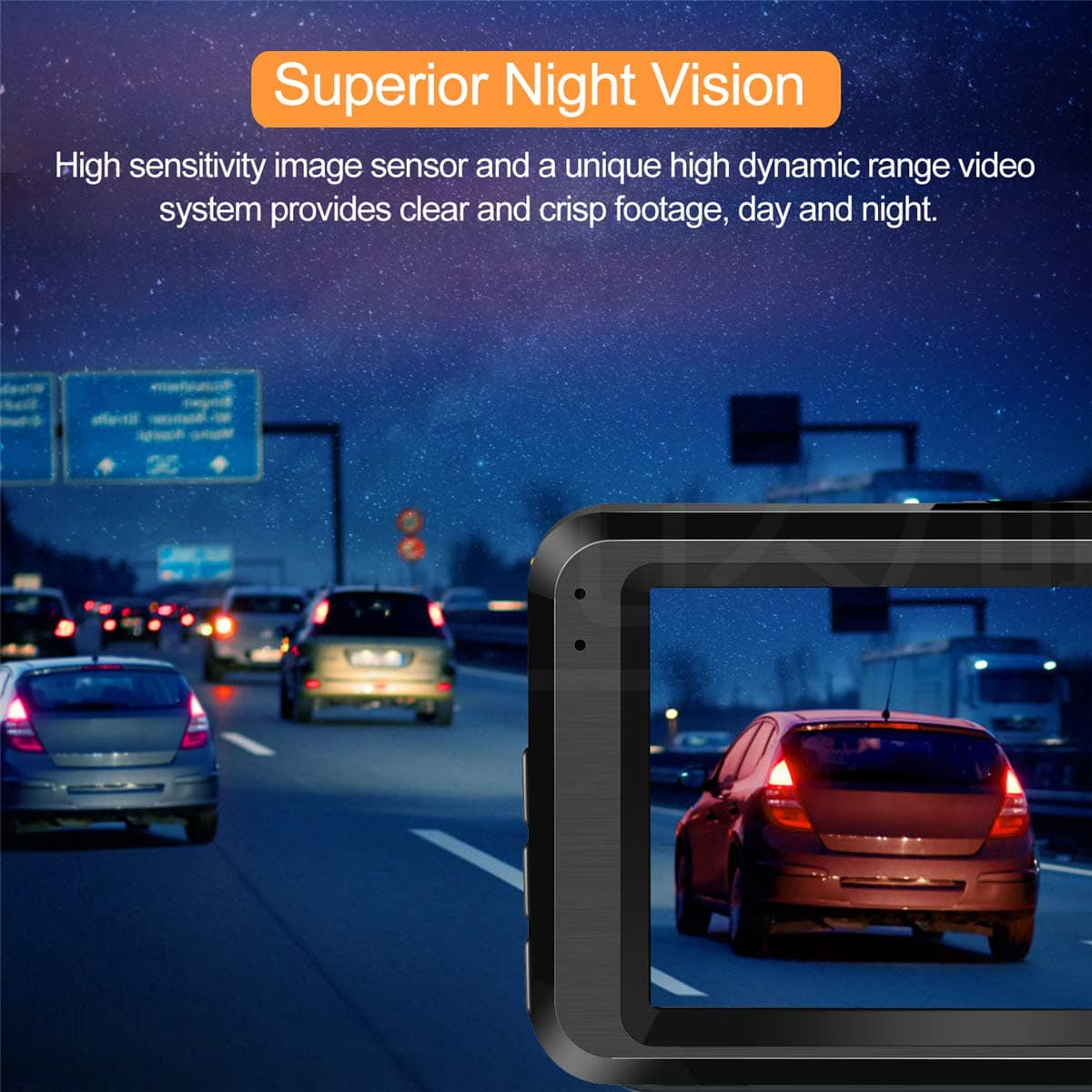 ORSKEY Dash Cam for Cars Front and Rear and SD Card Included 1080P Full HD In Car Camera Dual Lens Dashcam for Cars 170 Wide Angle Sony Sensor with Loop Recording and G-sensor — view 3