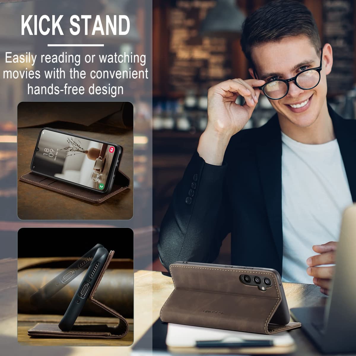 for Samsung Galaxy A34 5G Case, Flip Wallet Leather Case with Card Holder Magnetic Closure Shockproof Kickstand Protective Phone Cases Cover for Galaxy A34 6.6 Inch,Coffee — view 5
