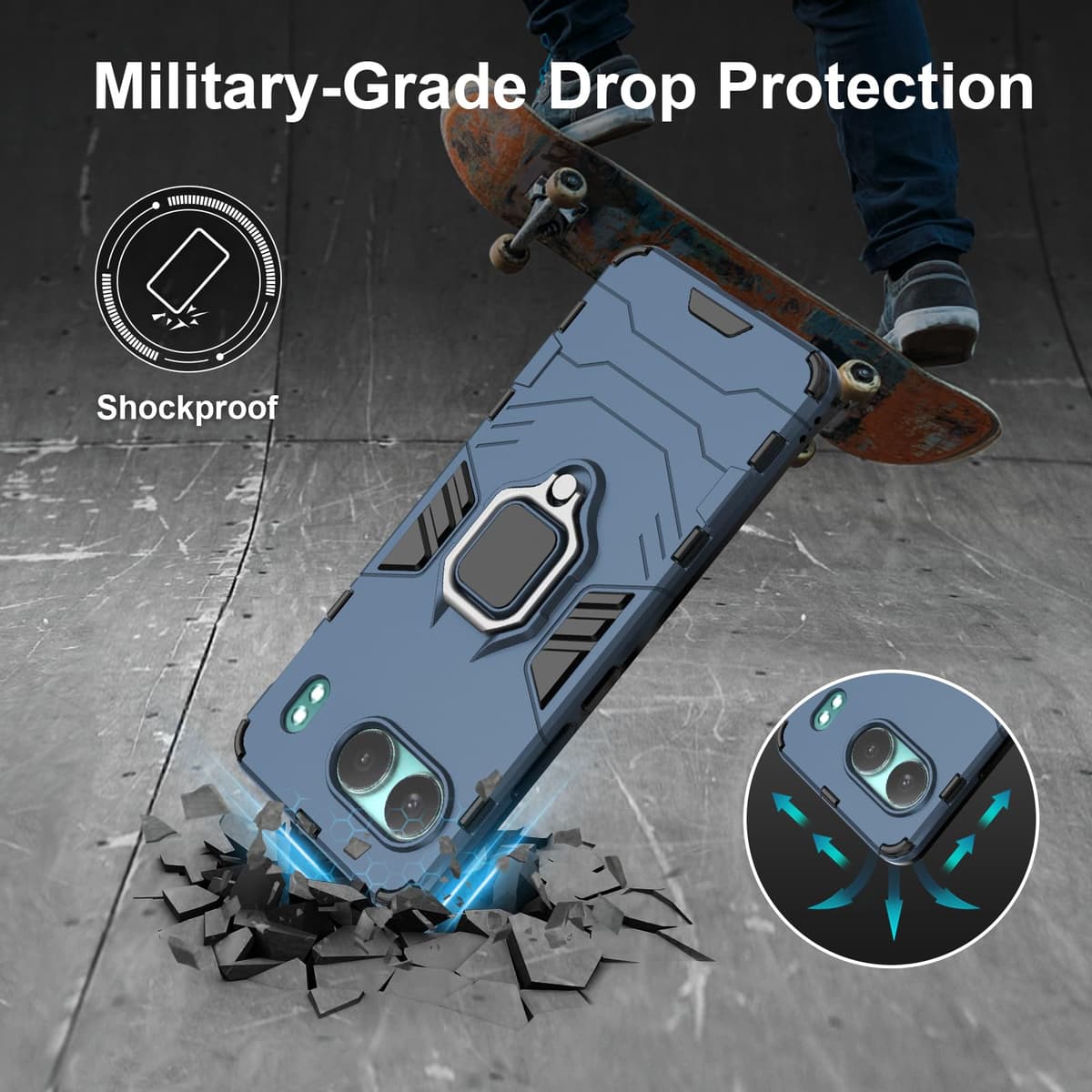 Funda para CMF Phone 2 Pro, Carcasa Antigolpes con Soporte anular metálico, Case Protectora de Grado Militar, Negro — view 1260